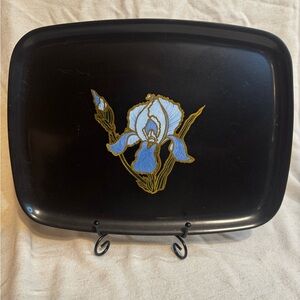Vintage Couroc Iris Inlay Tray Black 12.5 x 9.6